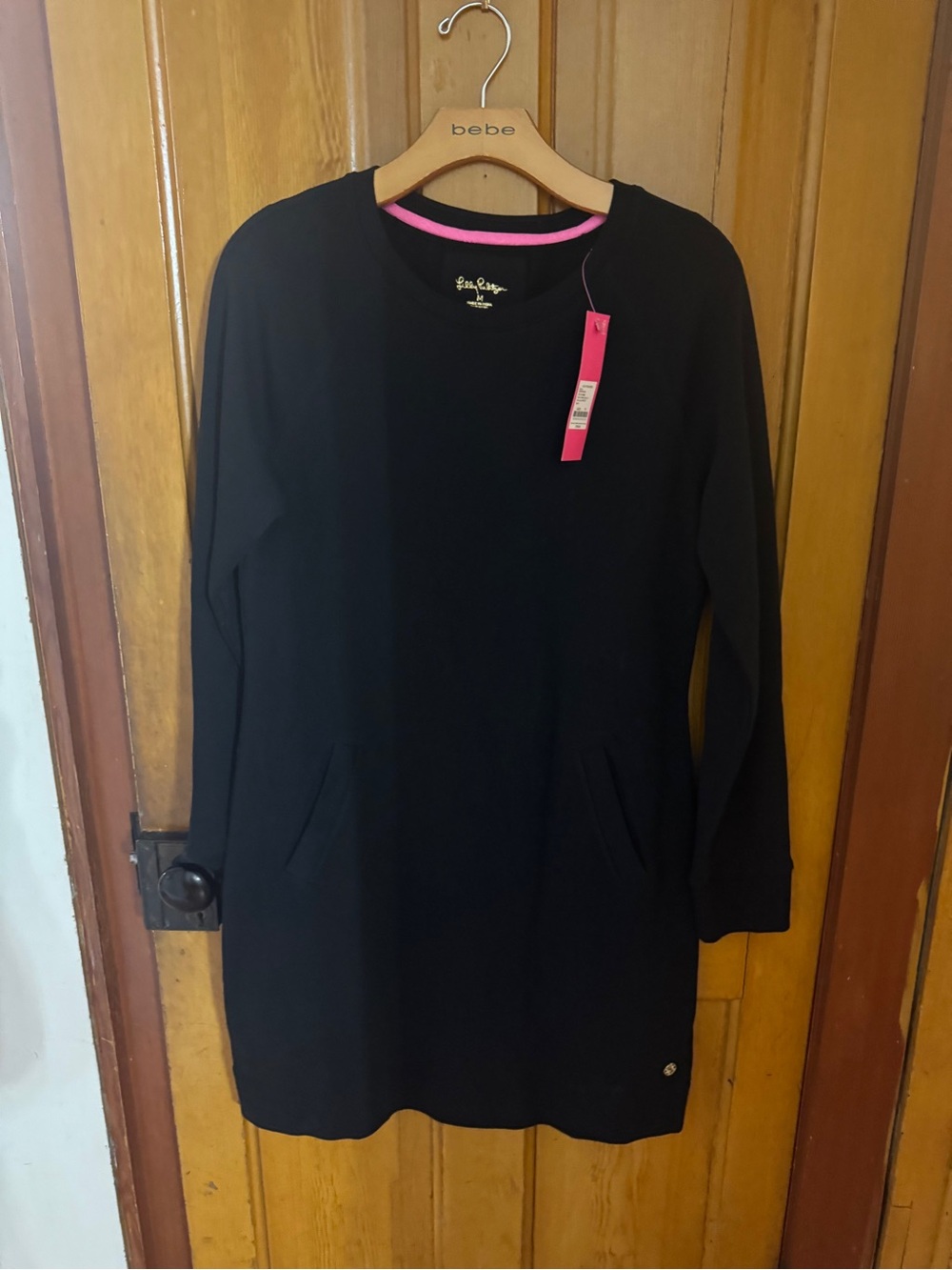 Lily Pulitzer Black Long Sleeve Dress with Pink Trim Neckline